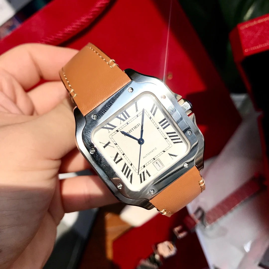 Cartier Santos Blue Dial 40mm — photographed off the sweep