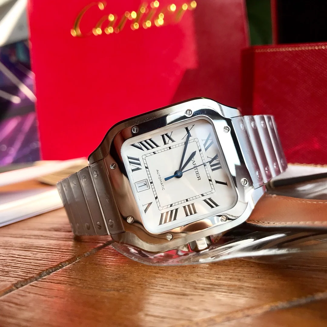 Cartier Santos Blue Dial 40mm — photographed off the sweep