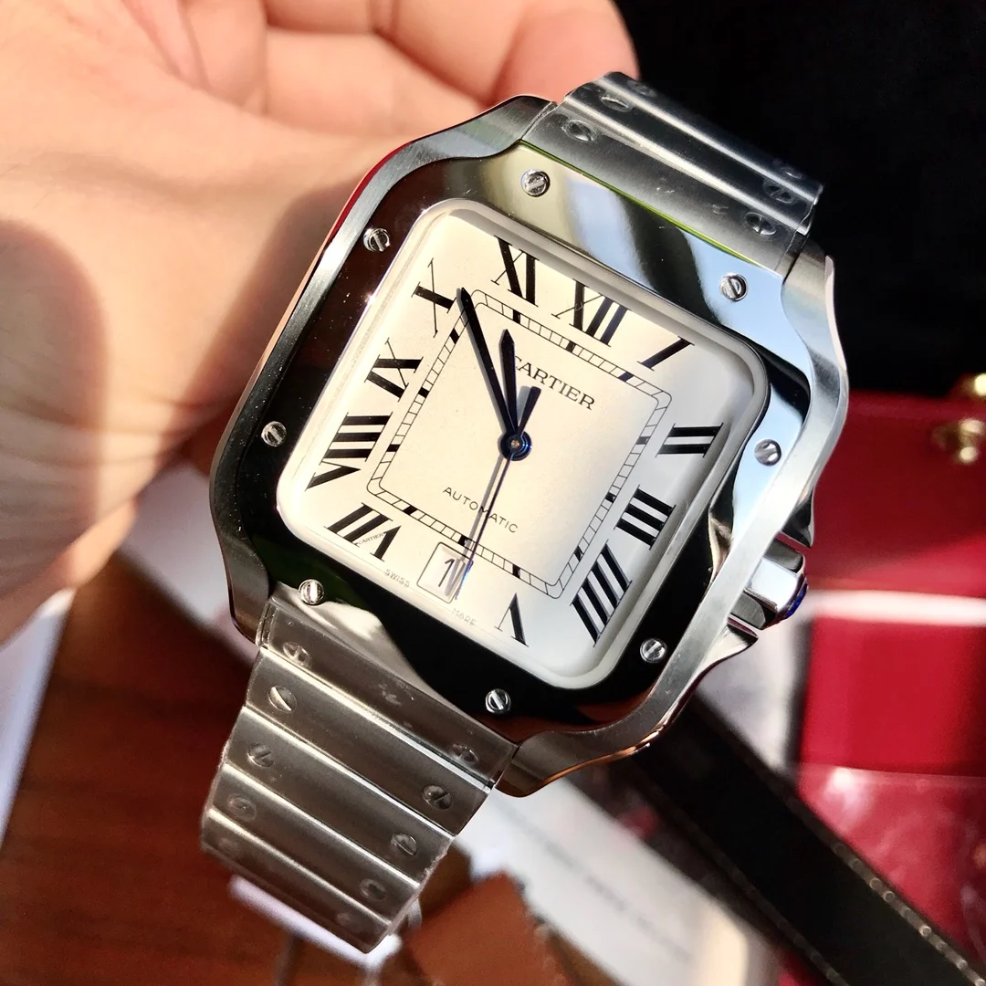 Cartier Santos Blue Dial 40mm — photographed off the sweep