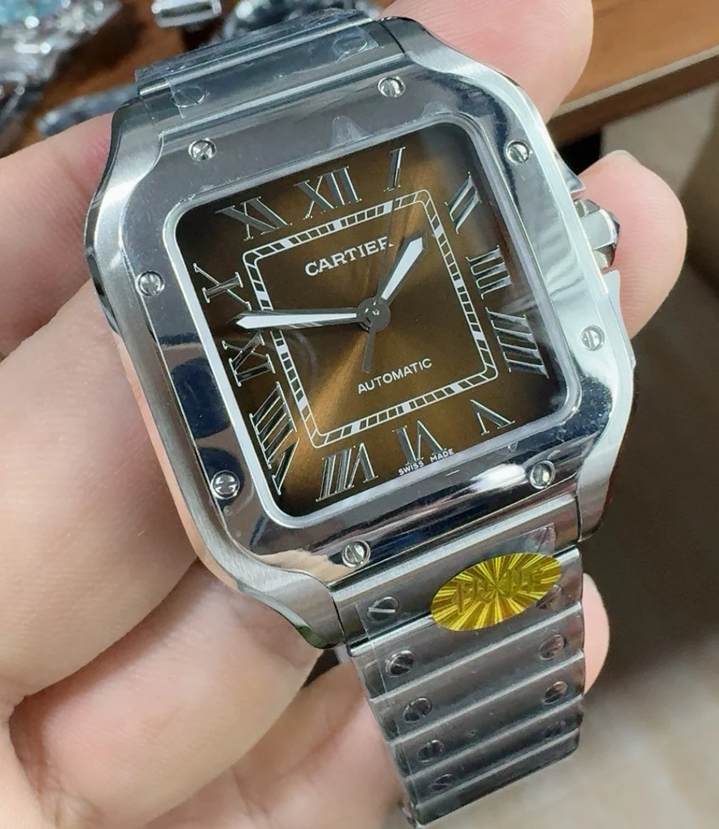 Cartier Santos Brown Dial 35mm — photographed off the sweep