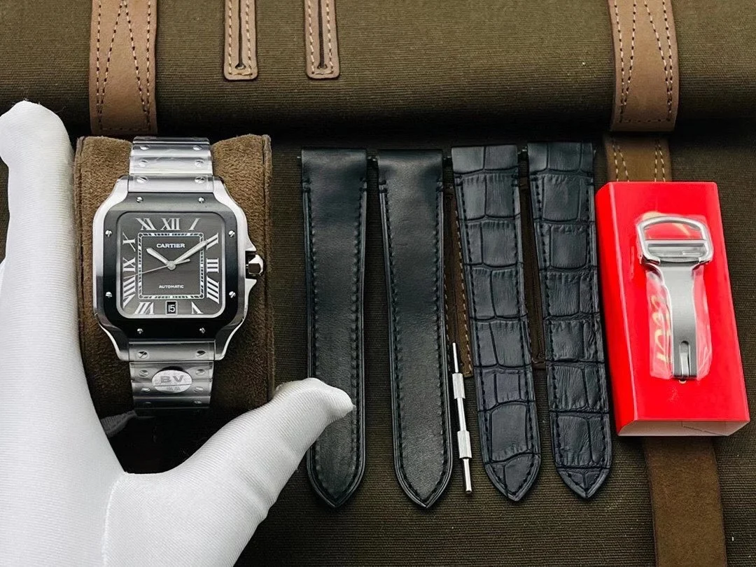 Cartier Santos Carbon Black Dial 38mm — photographed off the sweep