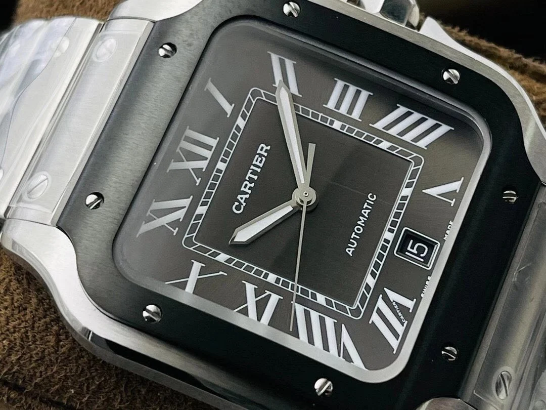 Cartier Santos Carbon Black Dial 38mm — photographed off the sweep