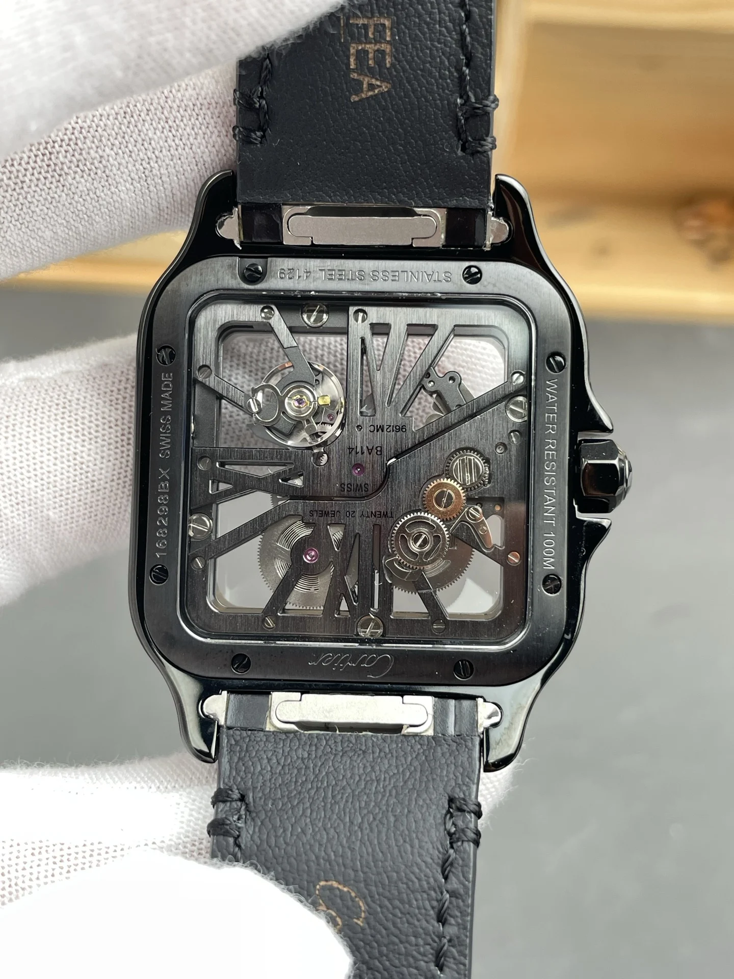 Cartier Santos Carbon Black Dial 39.8mm — photographed off the sweep