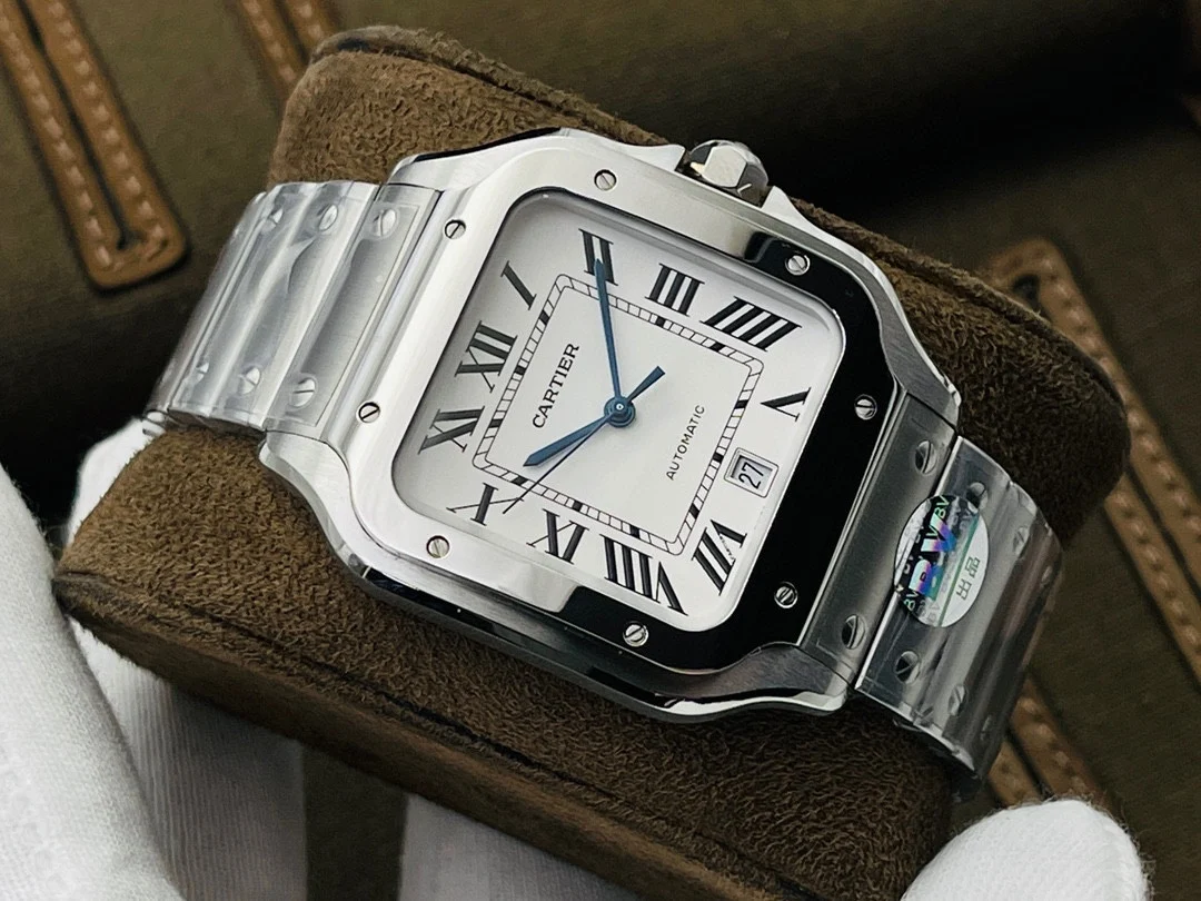 Cartier Santos Carbon Blue Dial — photographed off the sweep