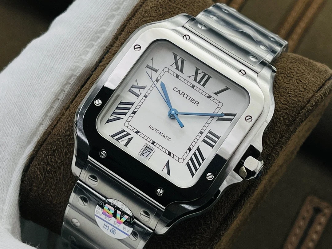 Cartier Santos Carbon Blue Dial — photographed off the sweep