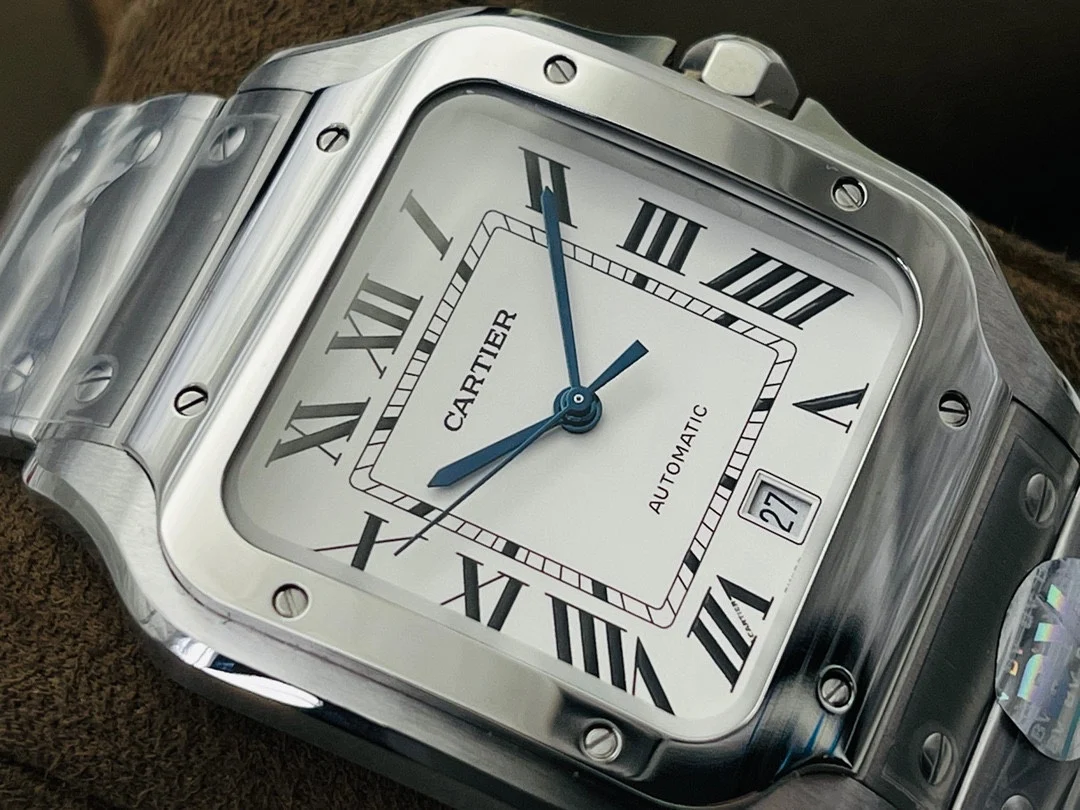 Cartier Santos Carbon Blue Dial — photographed off the sweep