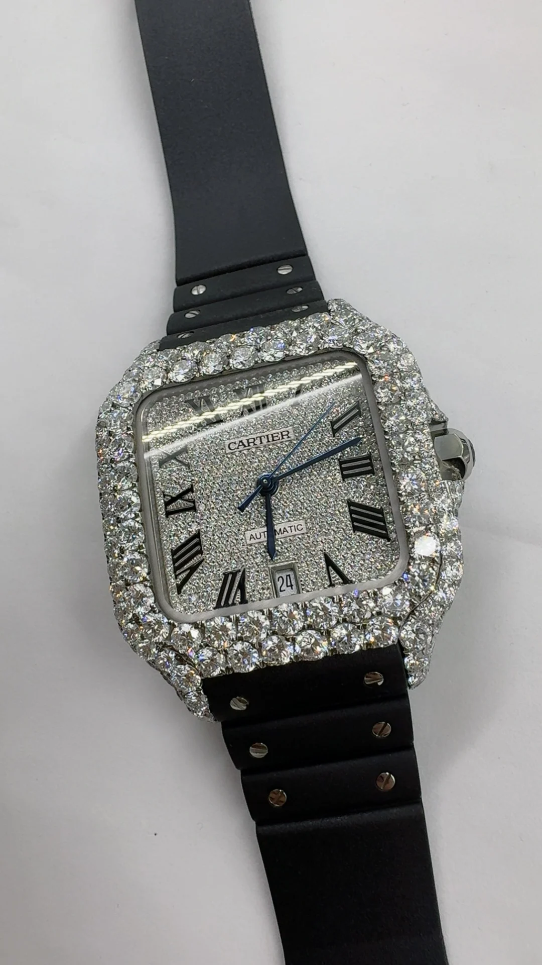 Cartier Santos Diamond-Set 40mm — photographed off the sweep
