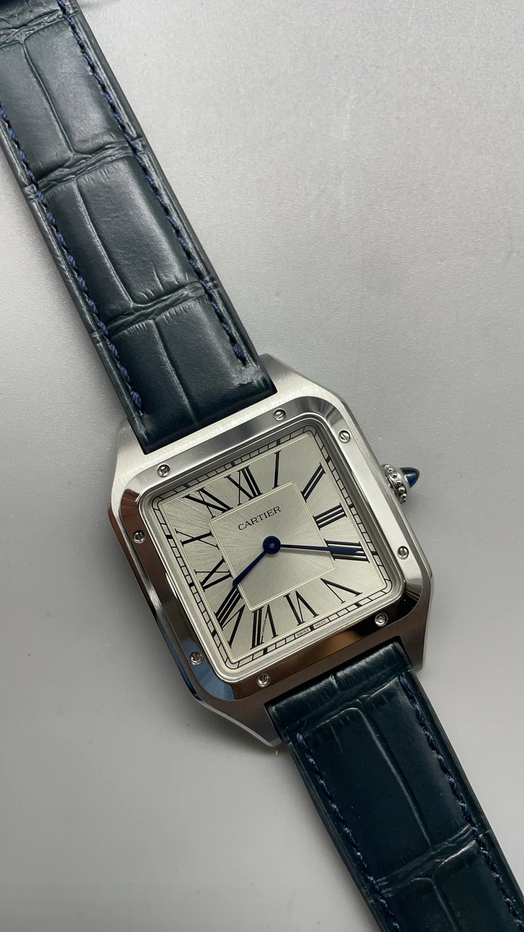Cartier Santos-Dumont 43 × 31mm — photographed off the sweep