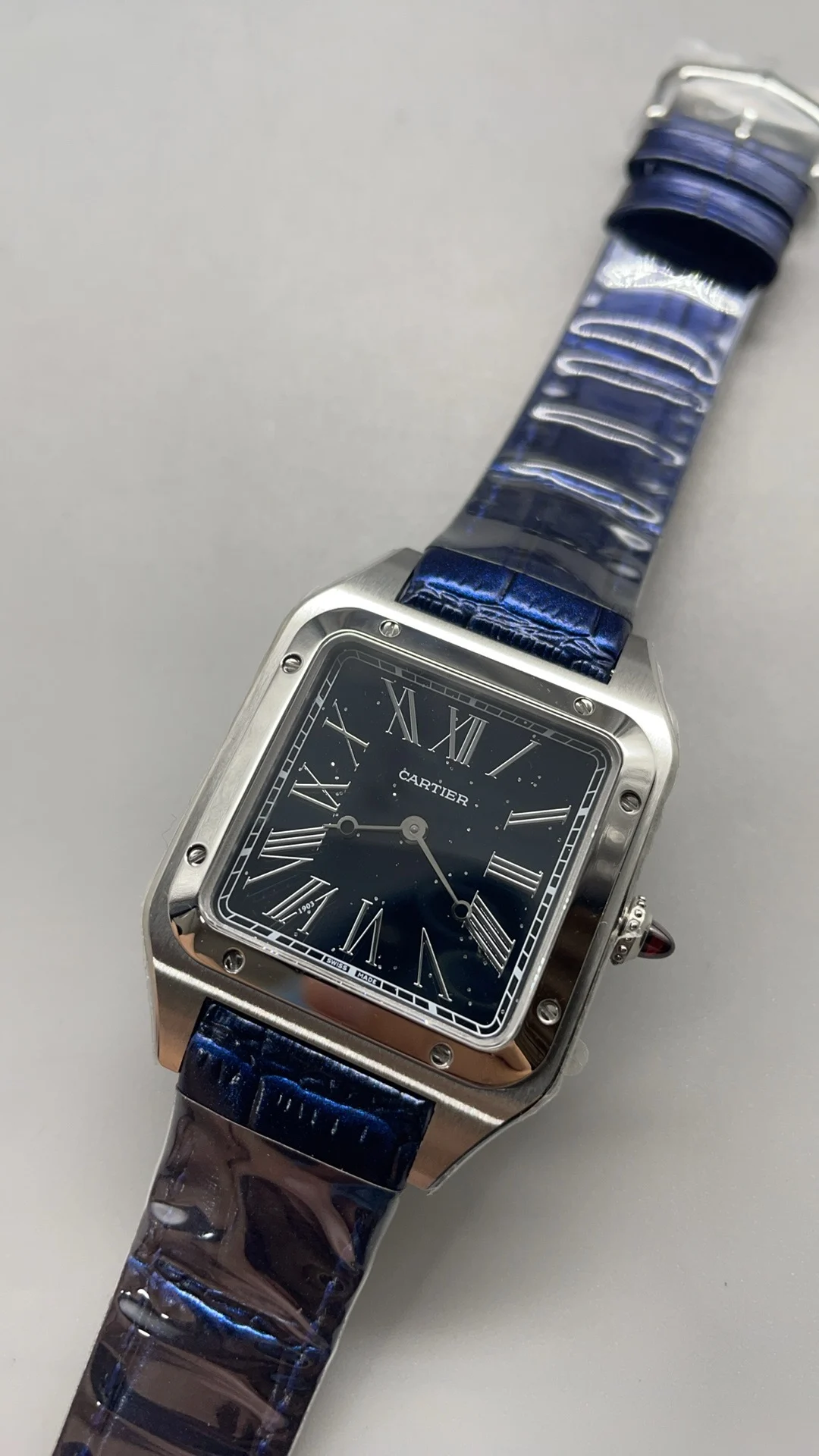 Cartier Santos-Dumont 43 × 31mm — photographed off the sweep