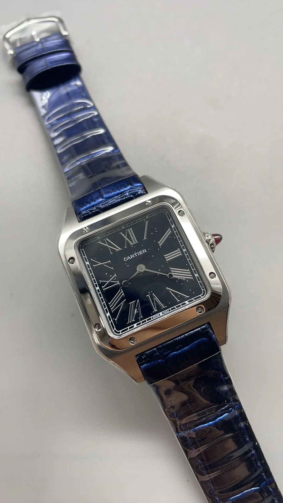 Cartier Santos-Dumont 43 × 31mm — photographed off the sweep