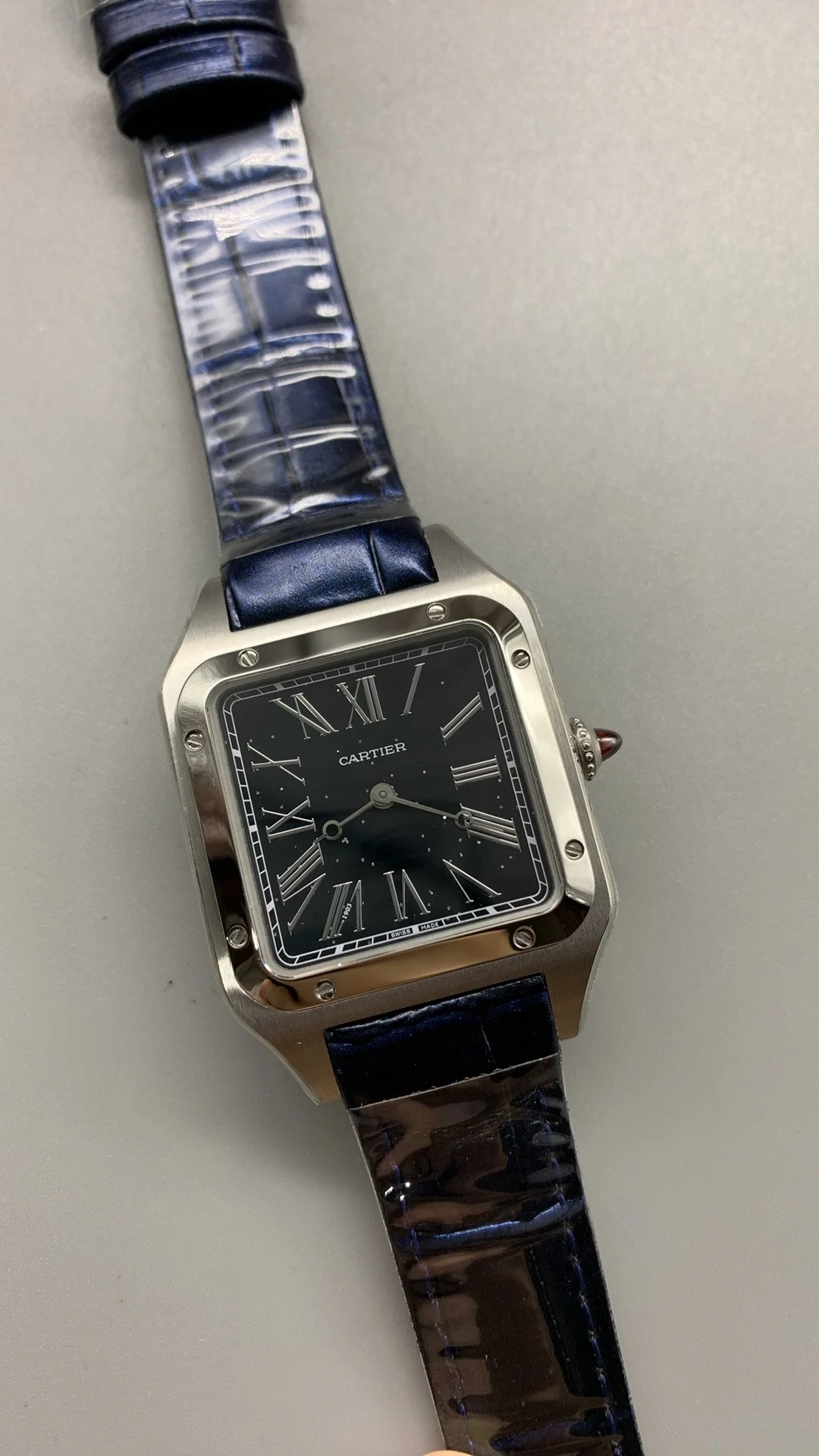 Cartier Santos-Dumont 43 × 31mm — photographed off the sweep