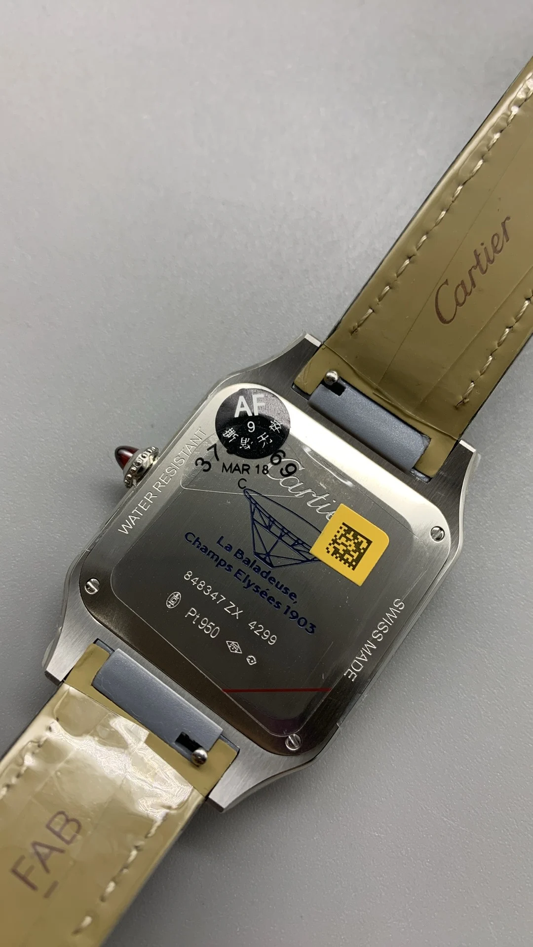 Cartier Santos-Dumont 43 × 31mm — photographed off the sweep