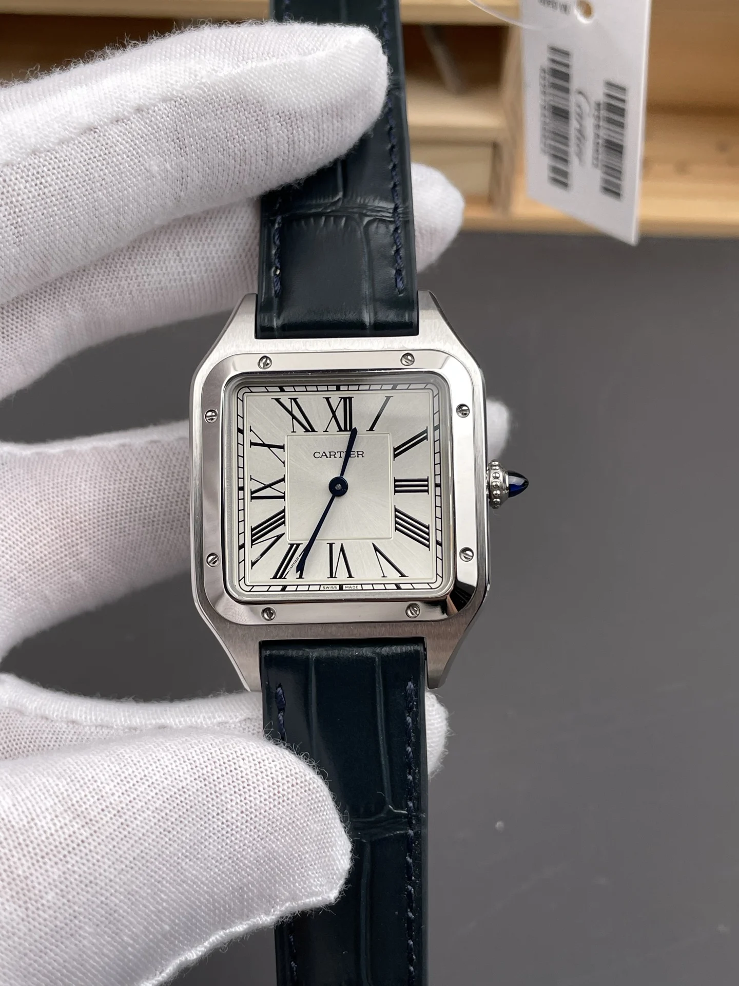 Cartier Santos-Dumont 43.5 × 31.4mm — photographed off the sweep