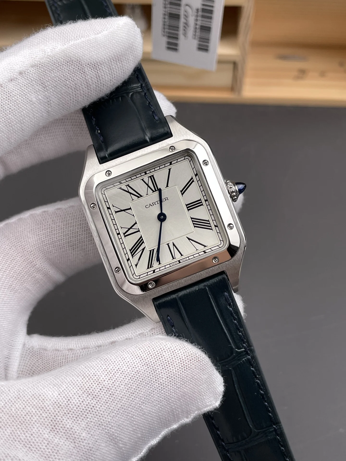 Cartier Santos-Dumont 43.5 × 31.4mm — photographed off the sweep
