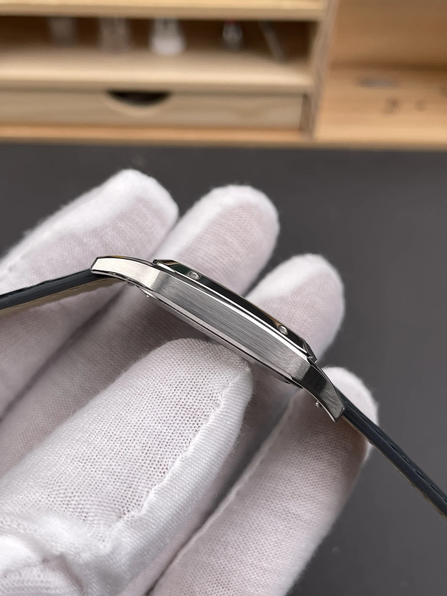 Cartier Santos-Dumont 43.5 × 31.4mm — photographed off the sweep