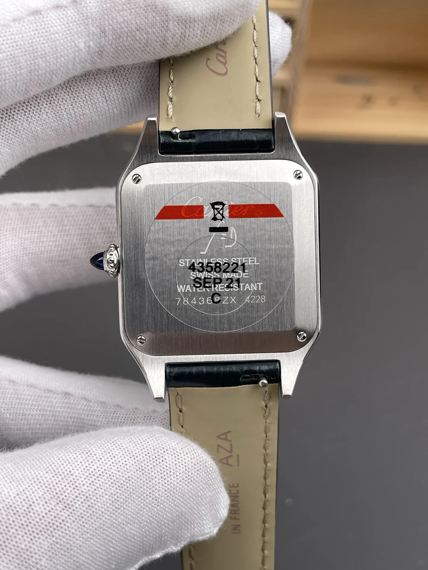 Cartier Santos-Dumont 43.5 × 31.4mm — photographed off the sweep