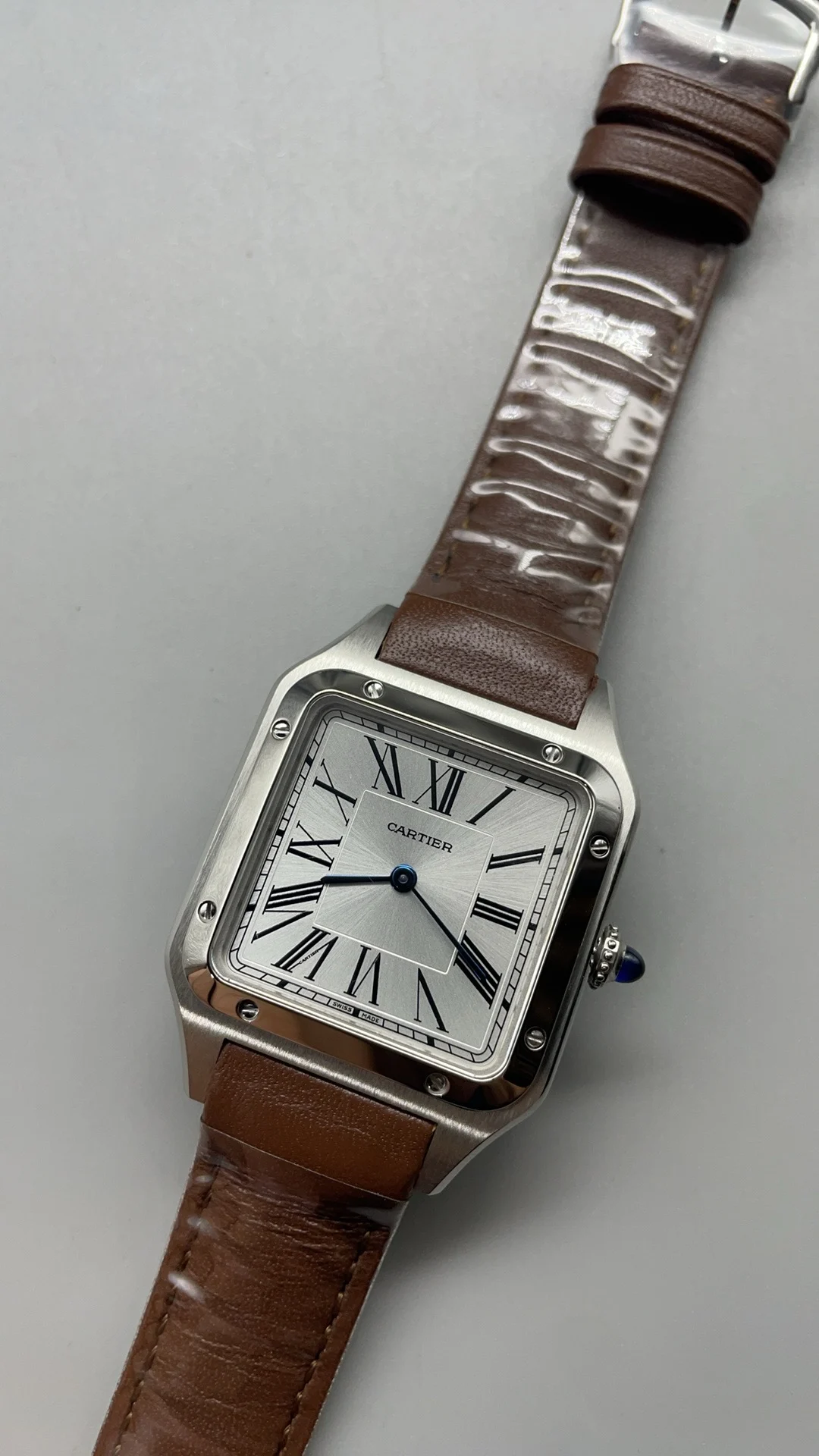 Cartier Santos-Dumont Brown Dial — photographed off the sweep
