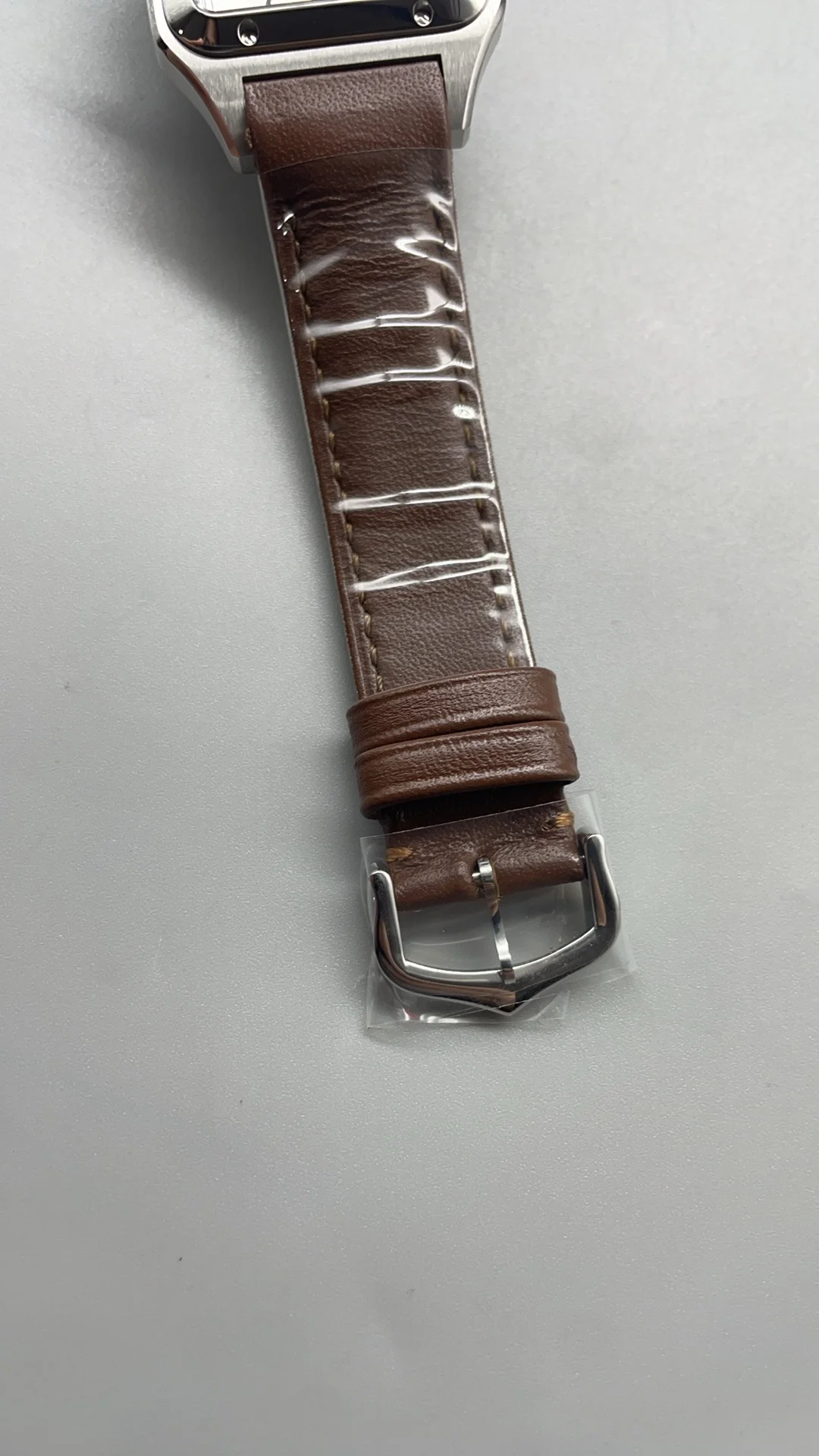 Cartier Santos-Dumont Brown Dial — photographed off the sweep
