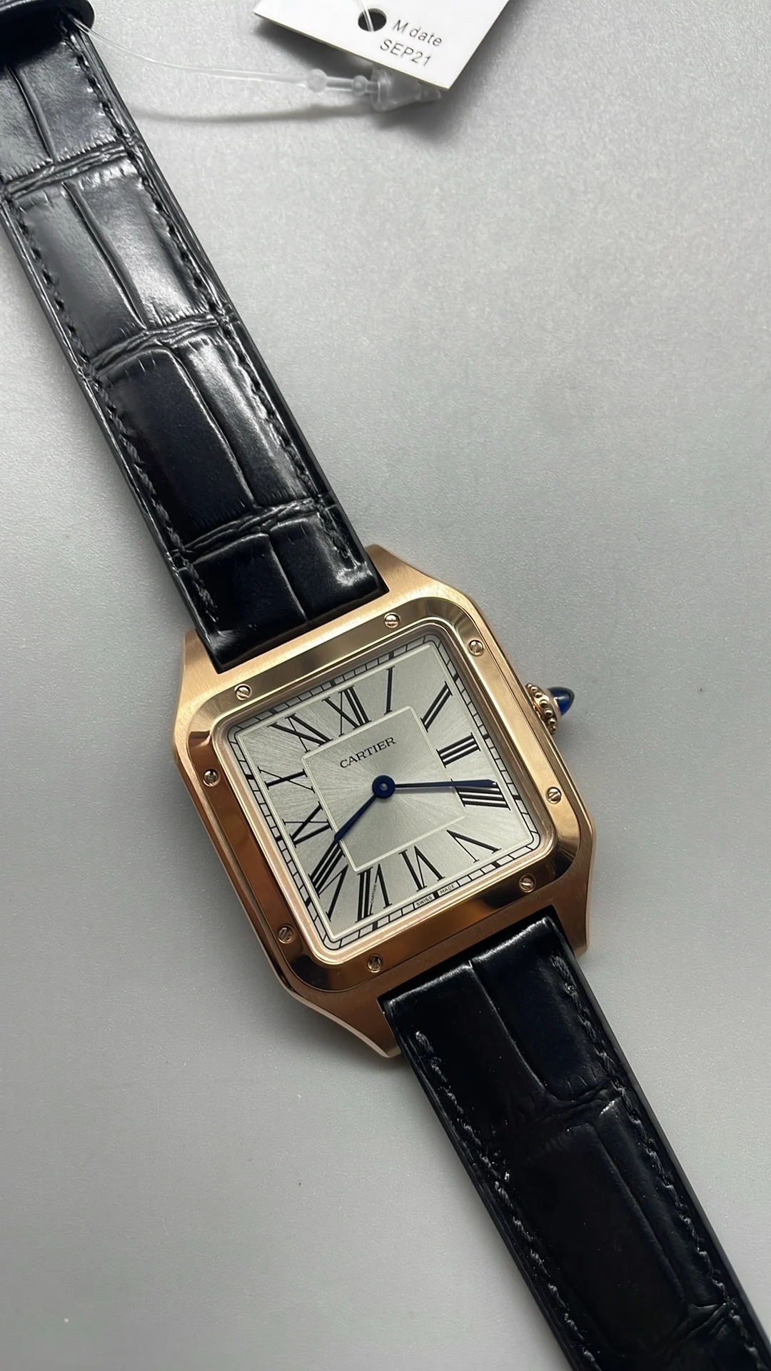 Cartier Santos-Dumont Rose Gold 43 × 31mm — photographed off the sweep