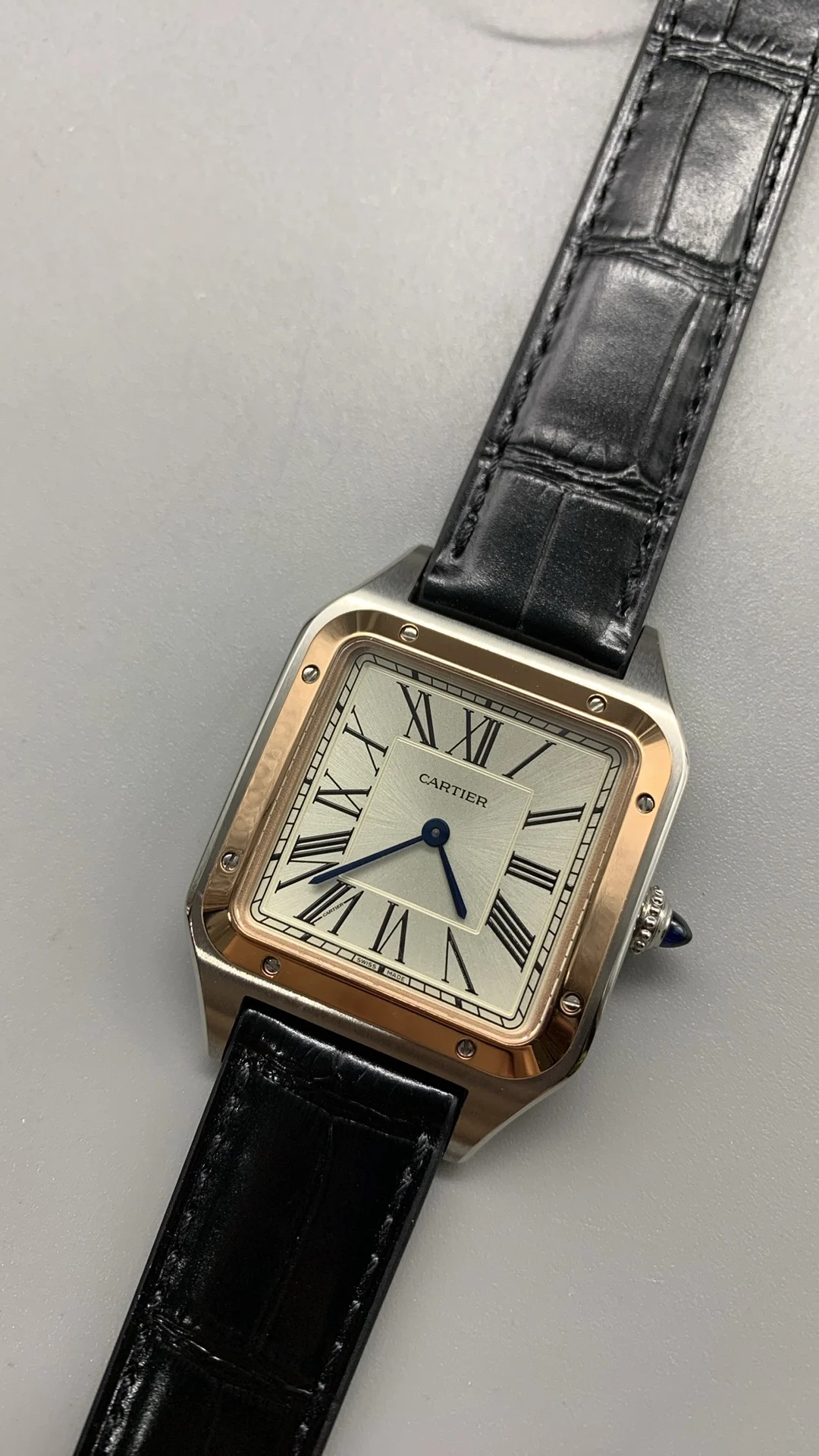 Cartier Santos-Dumont Rose Gold 43 × 31mm — photographed off the sweep