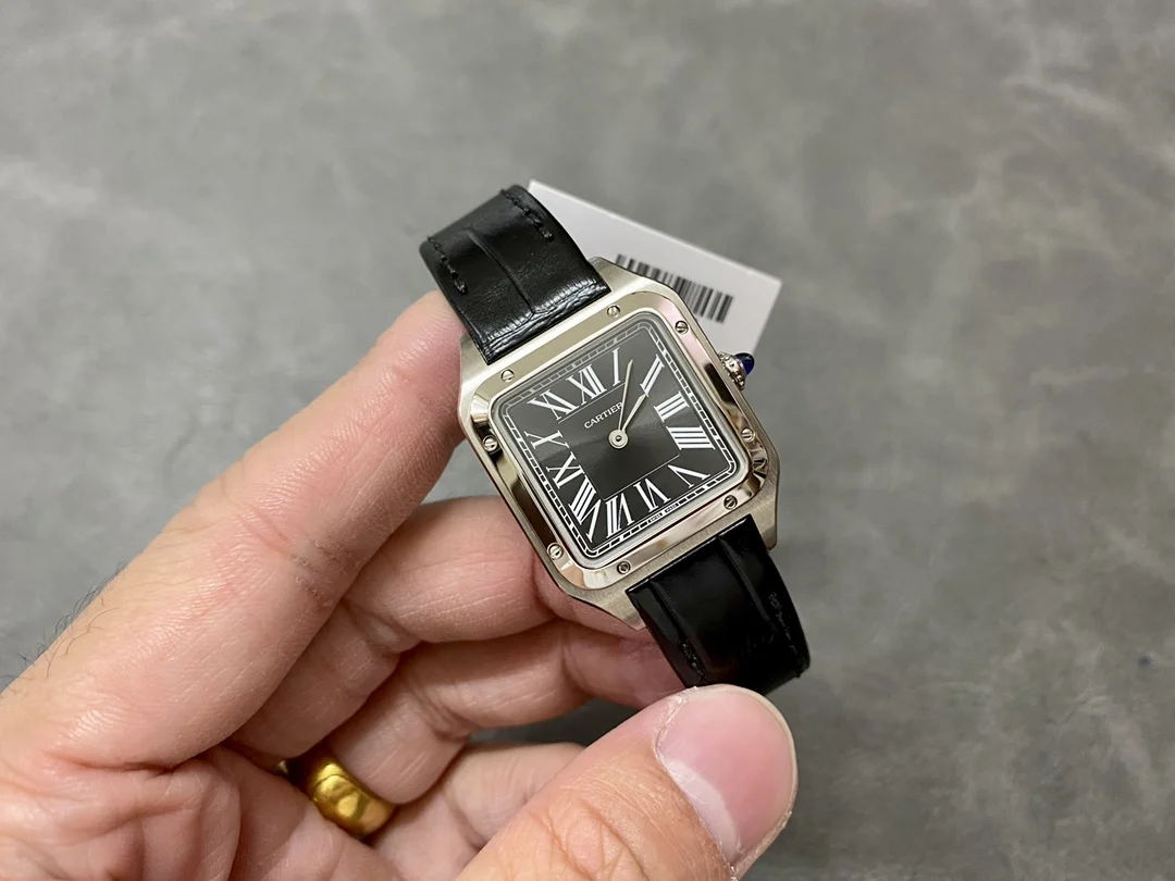 Cartier Santos-Dumont Steel Blue Dial 46.6 × 33.9mm — photographed off the sweep