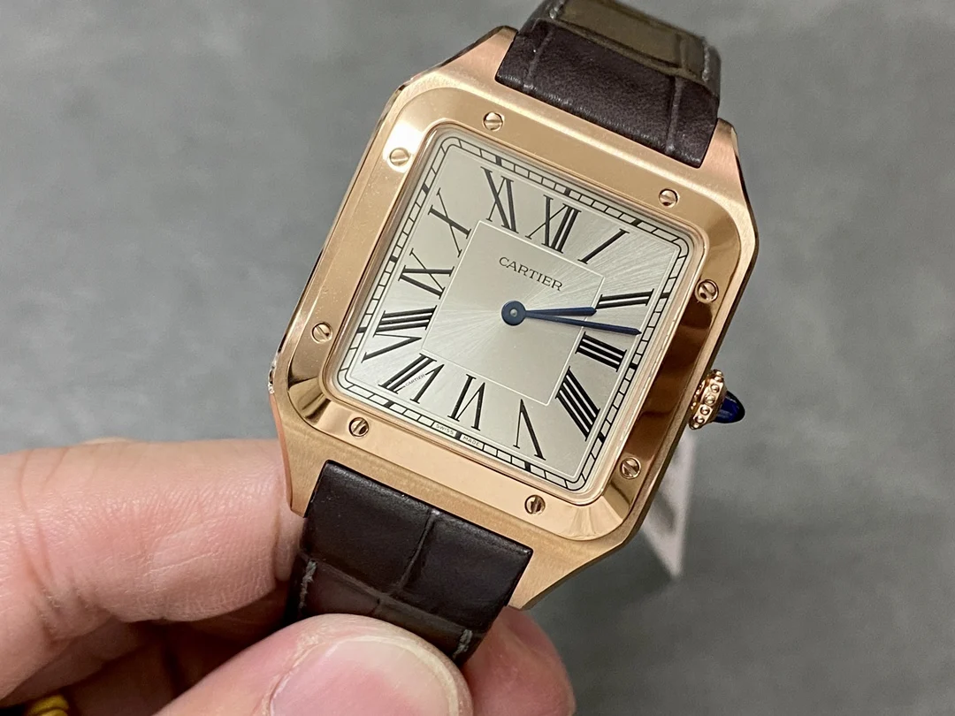 Cartier Santos-Dumont Steel Blue Dial 46.6 × 33.9mm — photographed off the sweep