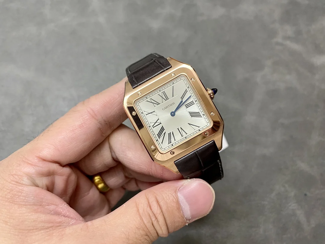 Cartier Santos-Dumont Steel Blue Dial 46.6 × 33.9mm — photographed off the sweep