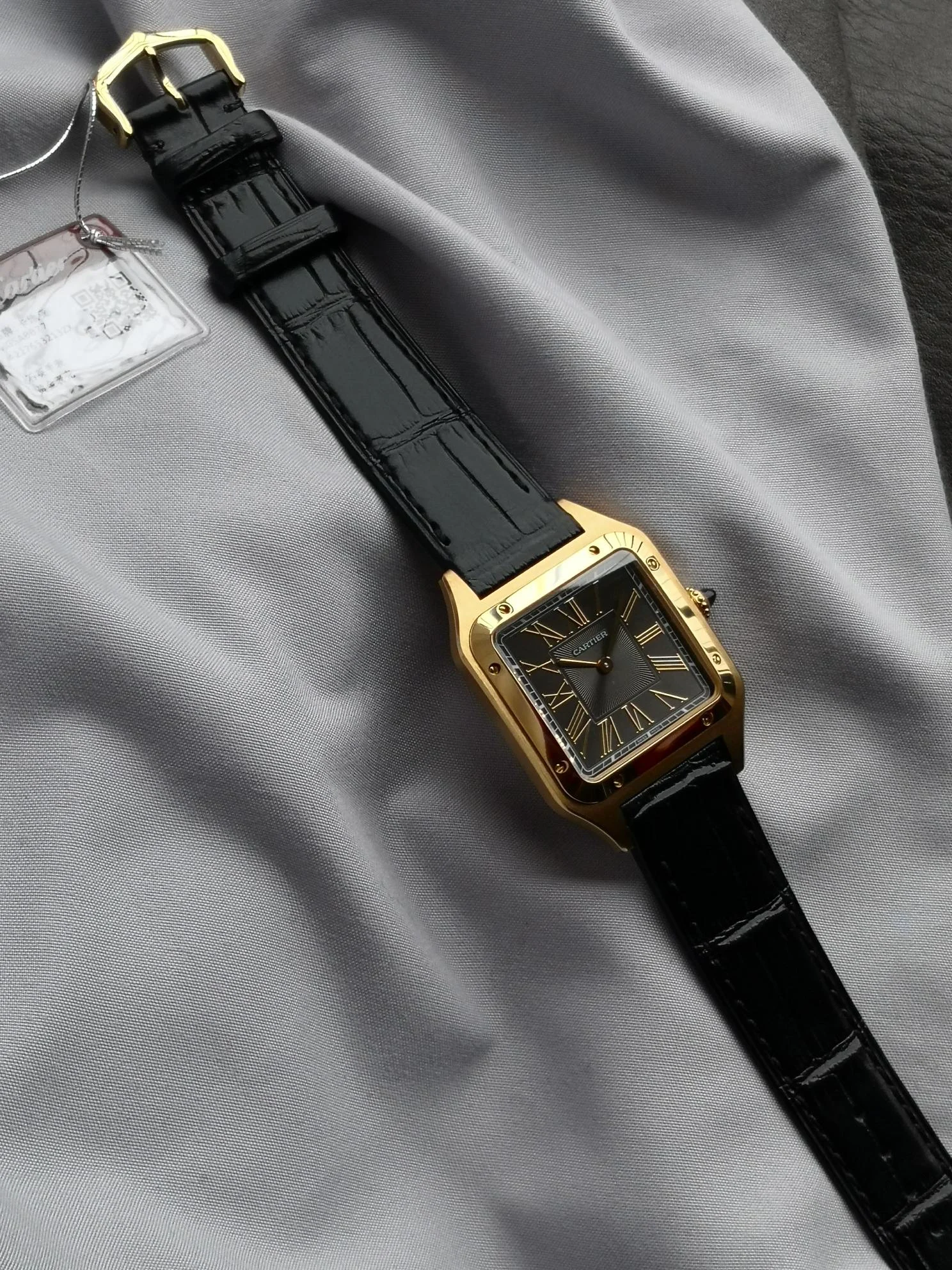 Cartier Santos-Dumont Two-Tone Blue Dial — photographed off the sweep