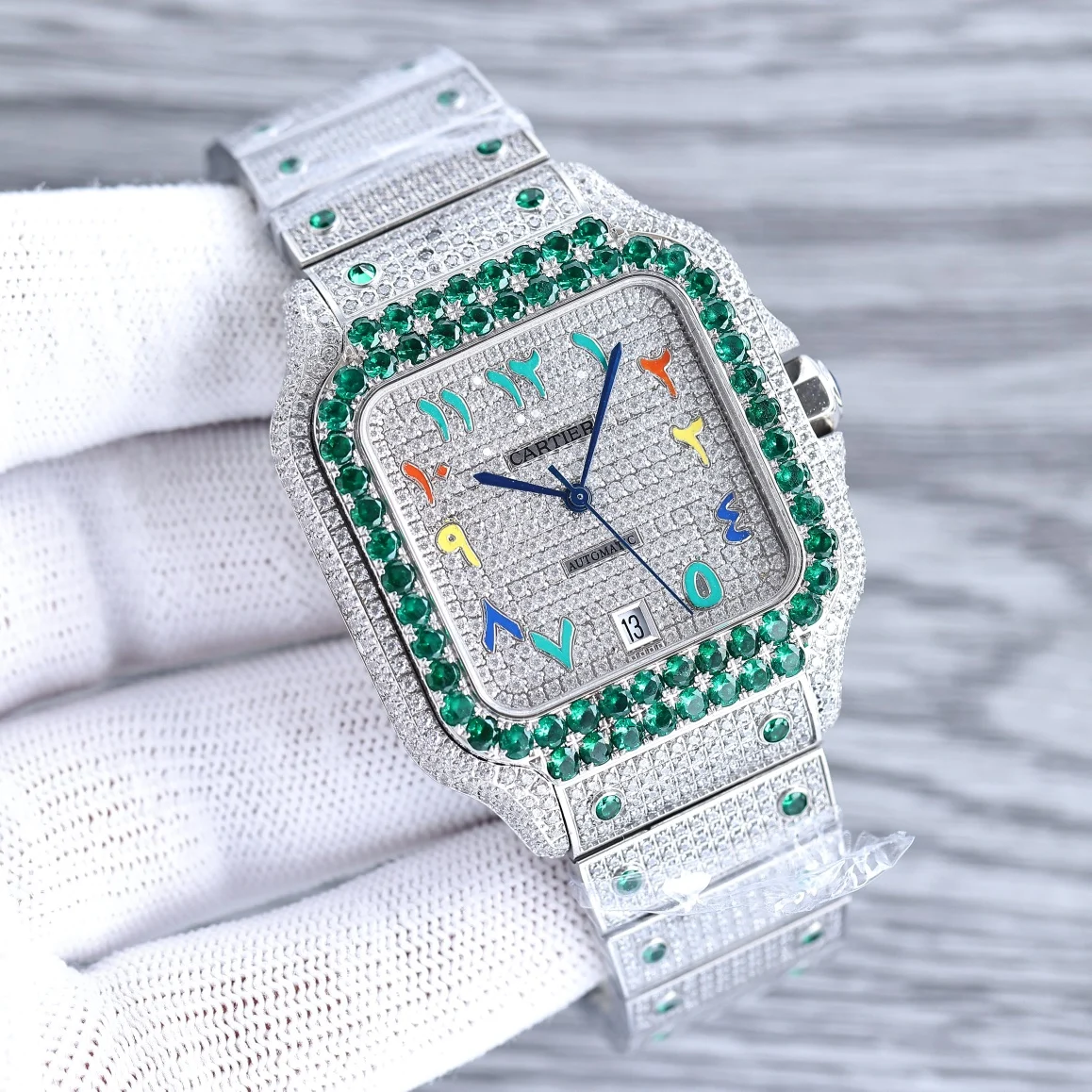 Cartier Santos Rainbow — photographed off the sweep