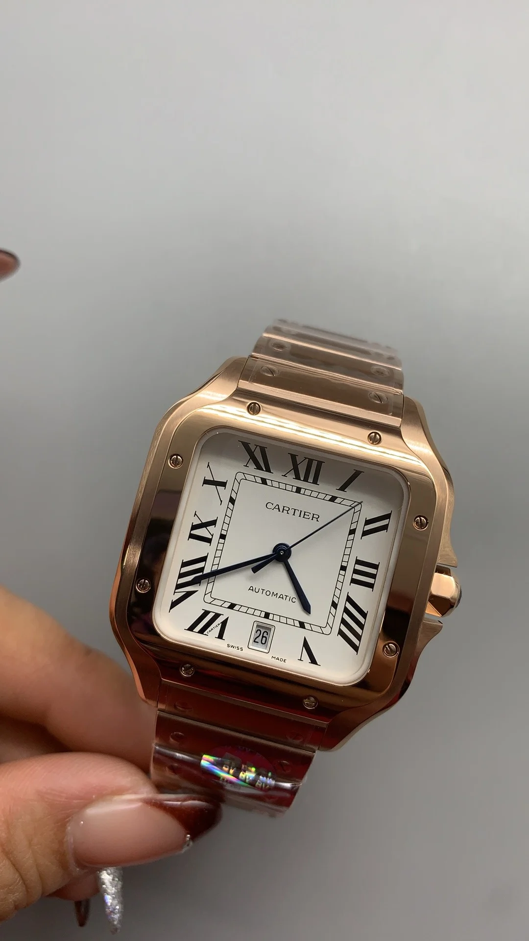 Cartier Santos Rose Gold — photographed off the sweep