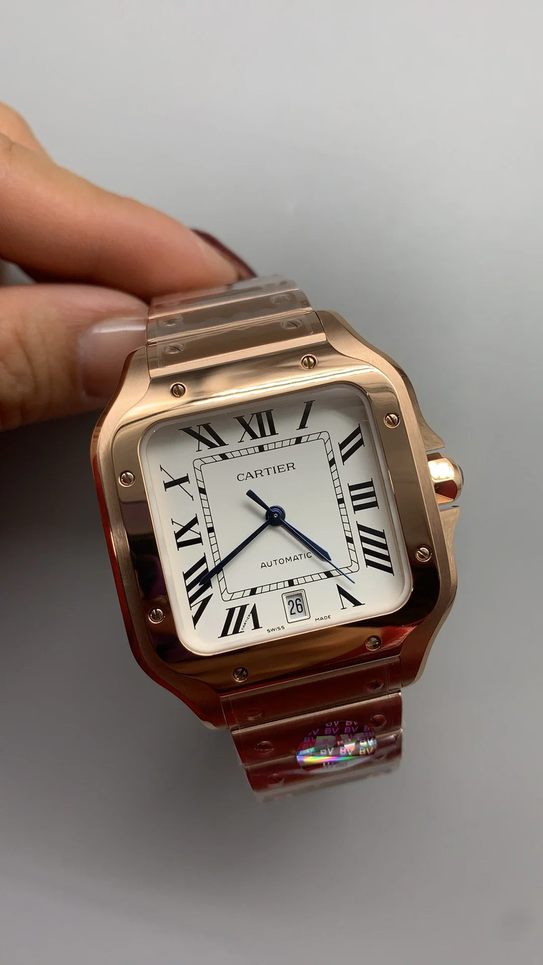 Cartier Santos Rose Gold — photographed off the sweep