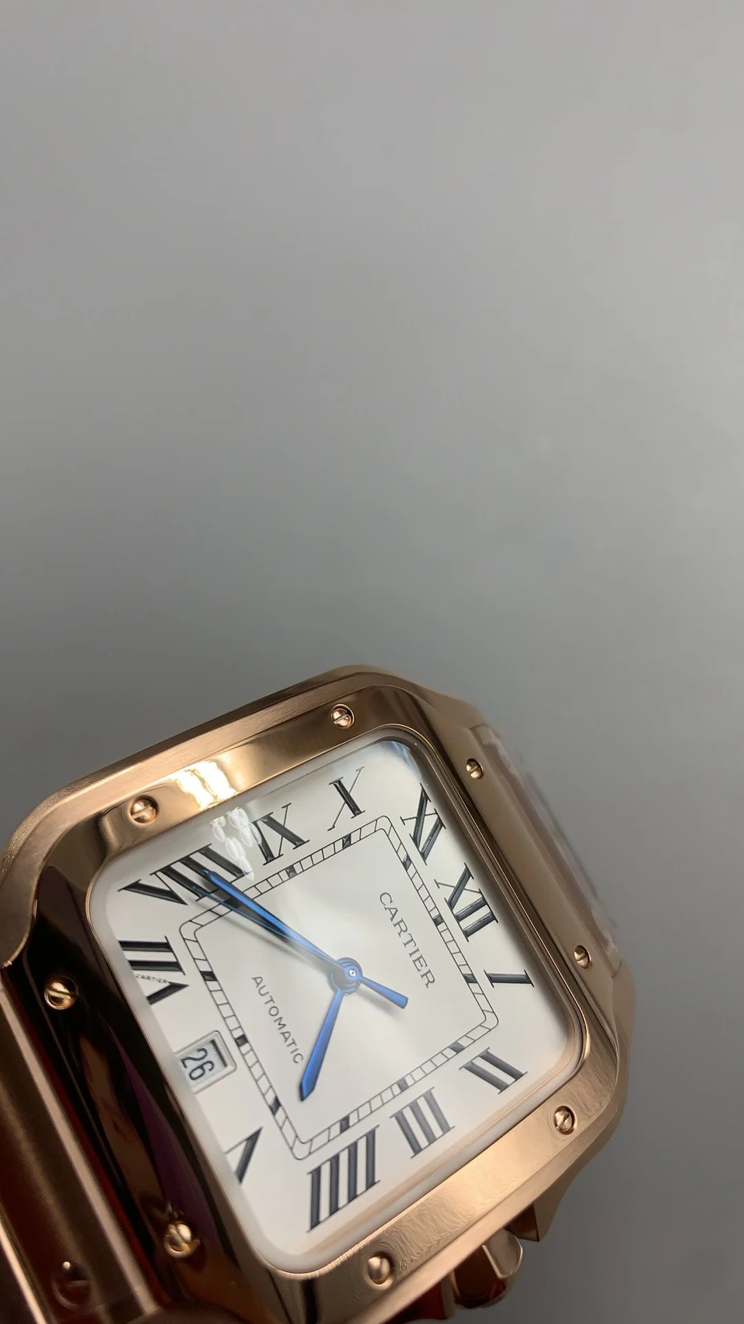 Cartier Santos Rose Gold — photographed off the sweep