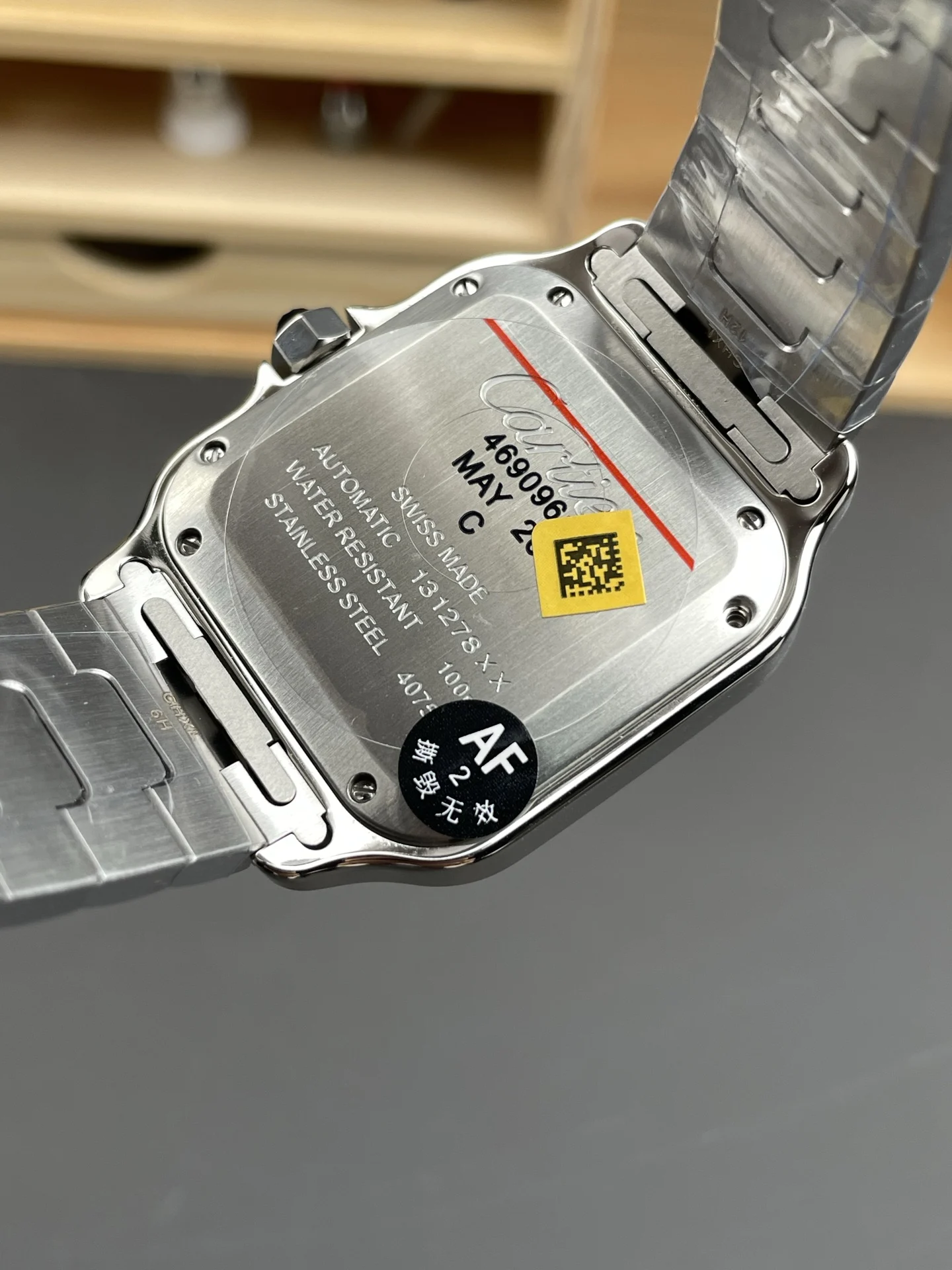 Cartier Santos Silver Dial Diamond-Set 35.1mm — photographed off the sweep