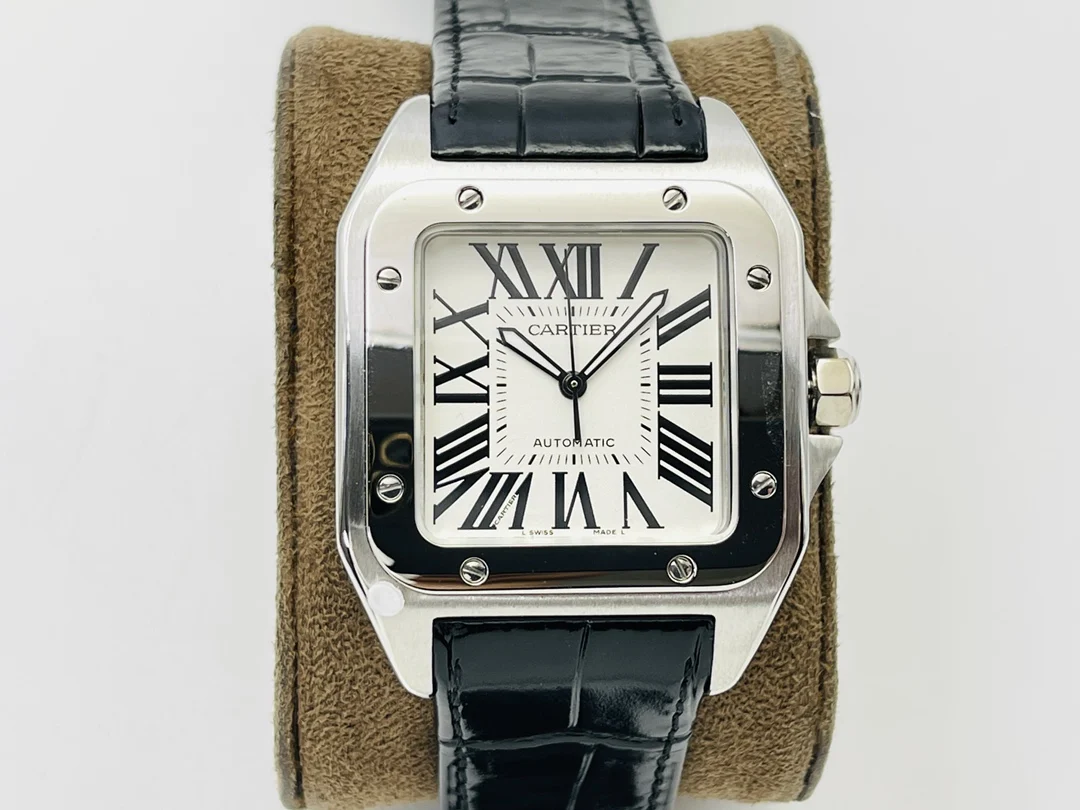 Cartier Santos Steel Black Dial 51mm — photographed off the sweep