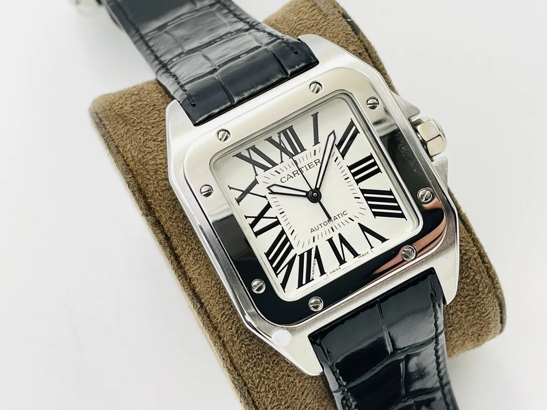 Cartier Santos Steel Black Dial 51mm — photographed off the sweep