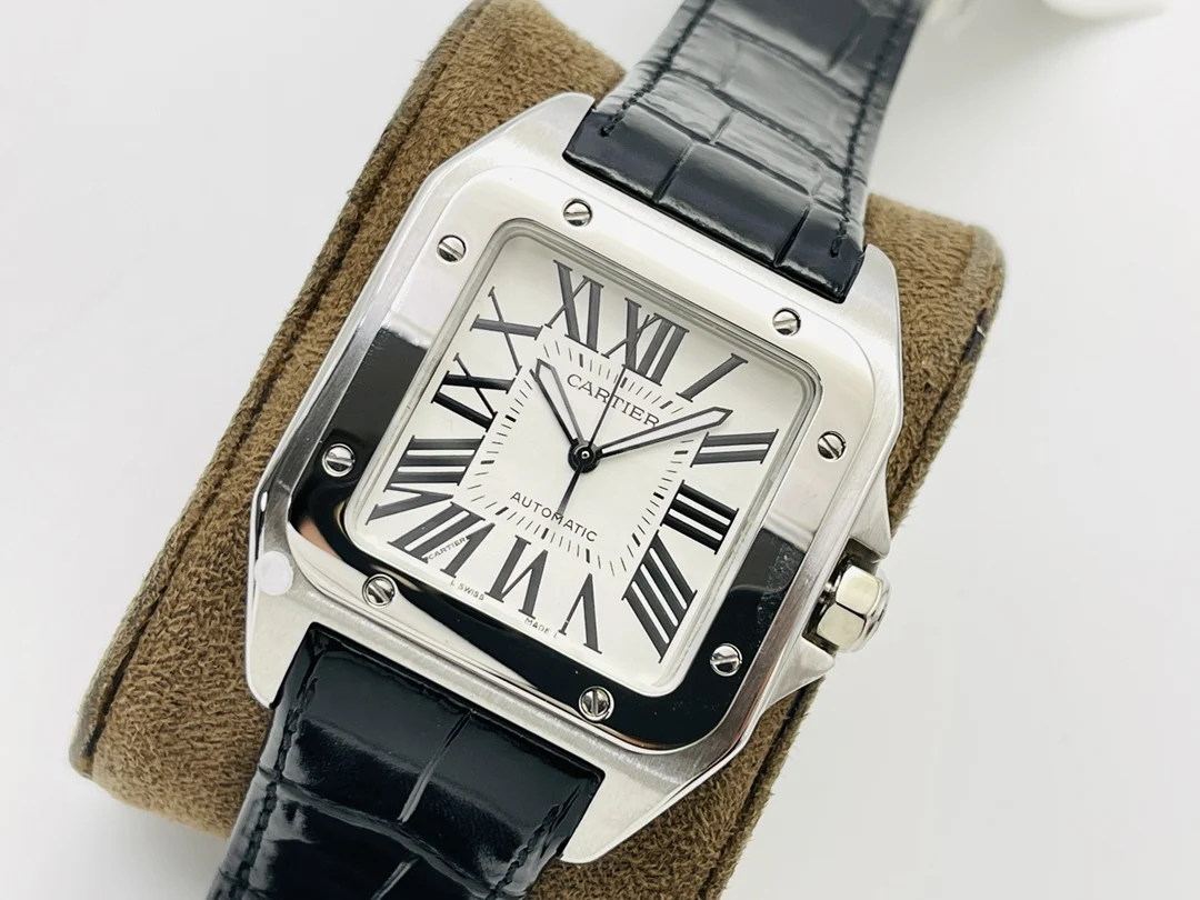 Cartier Santos Steel Black Dial 51mm — photographed off the sweep