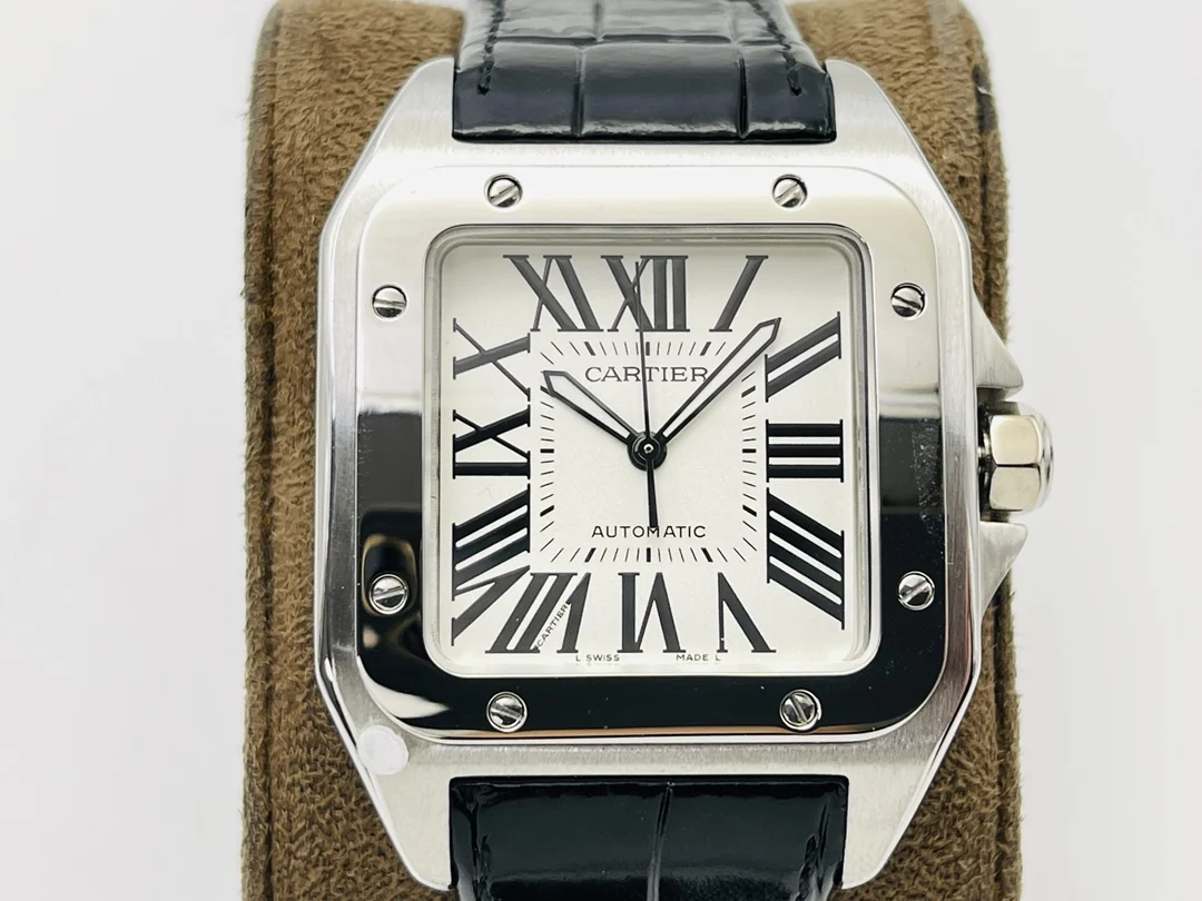 Cartier Santos Steel Black Dial 51mm — photographed off the sweep