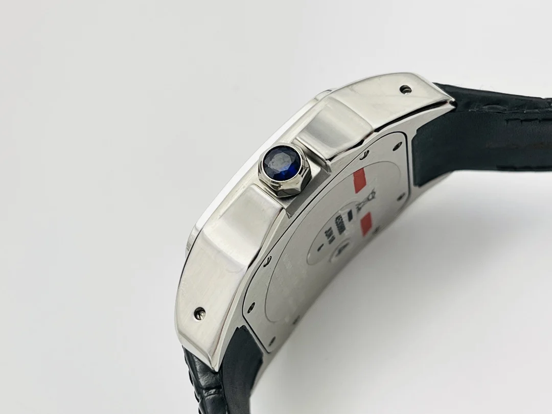 Cartier Santos Steel Black Dial 51mm — photographed off the sweep