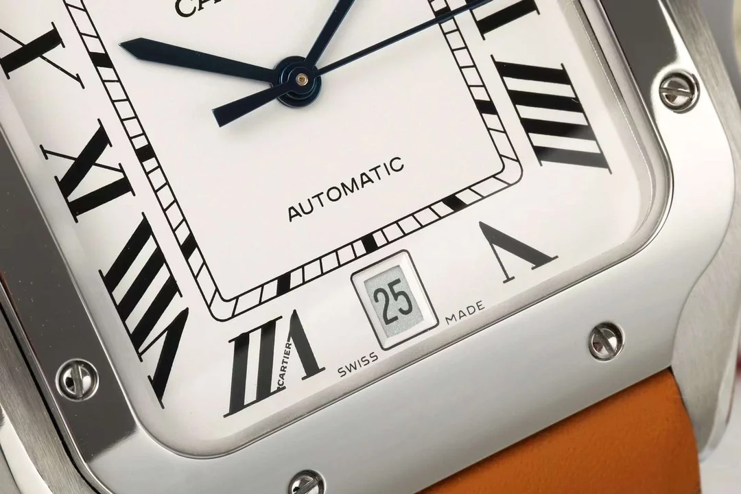 Cartier Santos Steel Blue Dial — photographed off the sweep