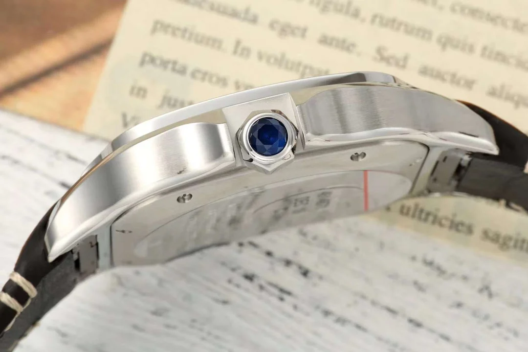 Cartier Santos Steel Blue Dial — photographed off the sweep