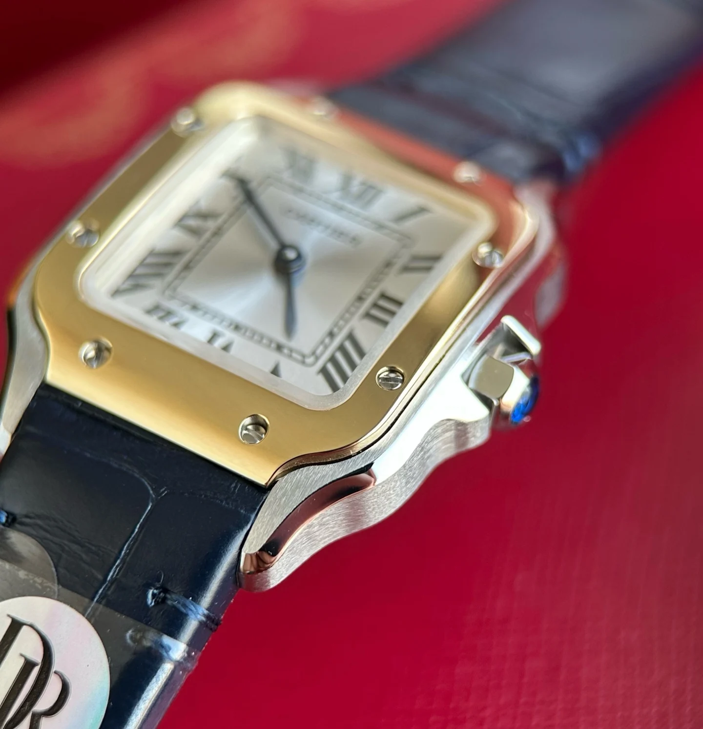 Cartier Santos Steel Silver Dial WSSA0082 27mm — photographed off the sweep