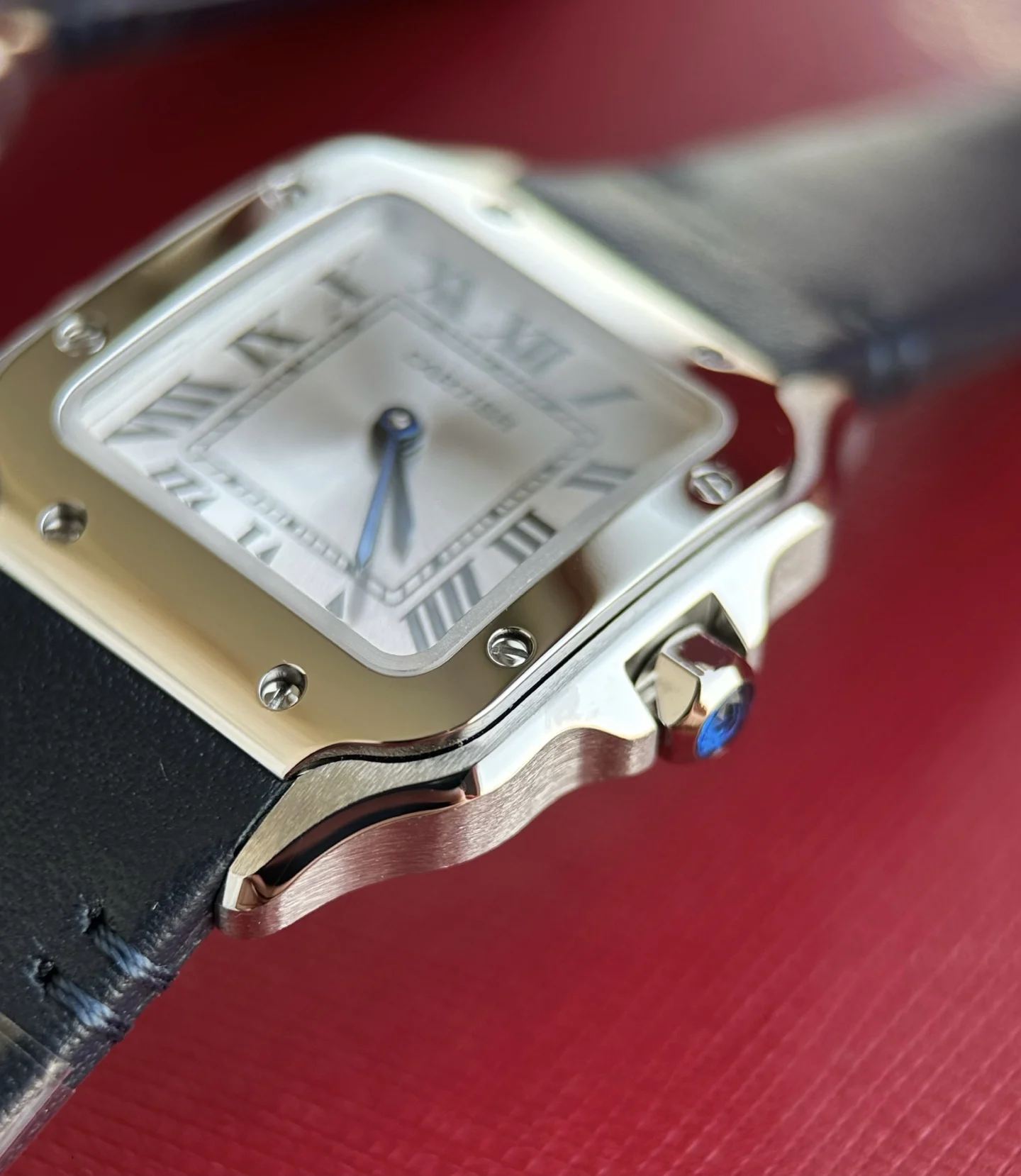 Cartier Santos Steel Silver Dial WSSA0082 27mm — photographed off the sweep