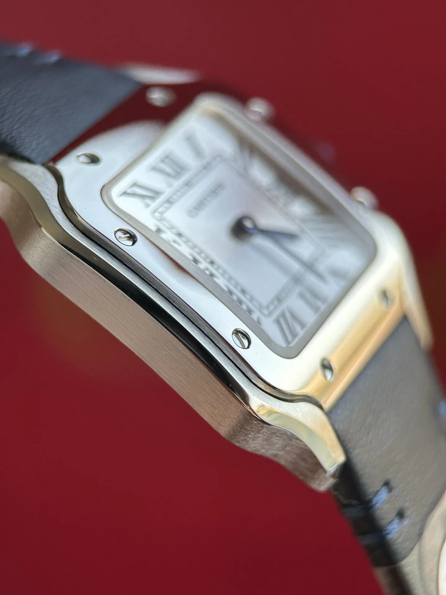 Cartier Santos Steel Silver Dial WSSA0082 27mm — photographed off the sweep