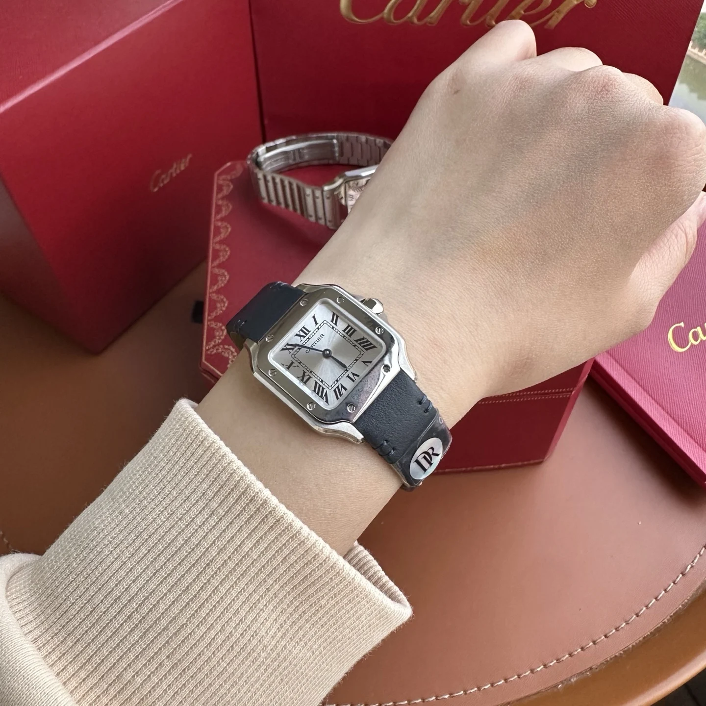 Cartier Santos Steel Silver Dial WSSA0082 27mm — photographed off the sweep