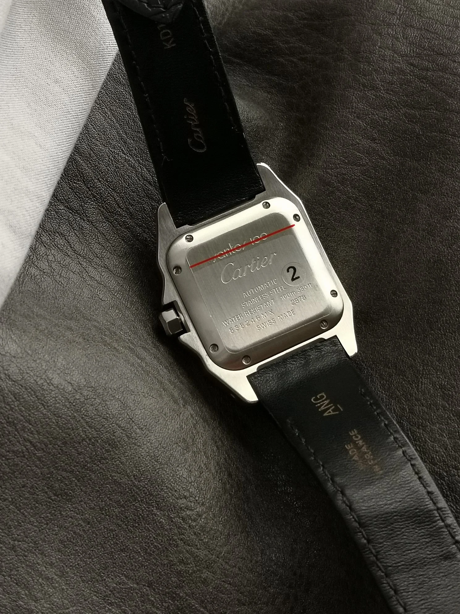 Cartier Santos Steel White Dial — photographed off the sweep