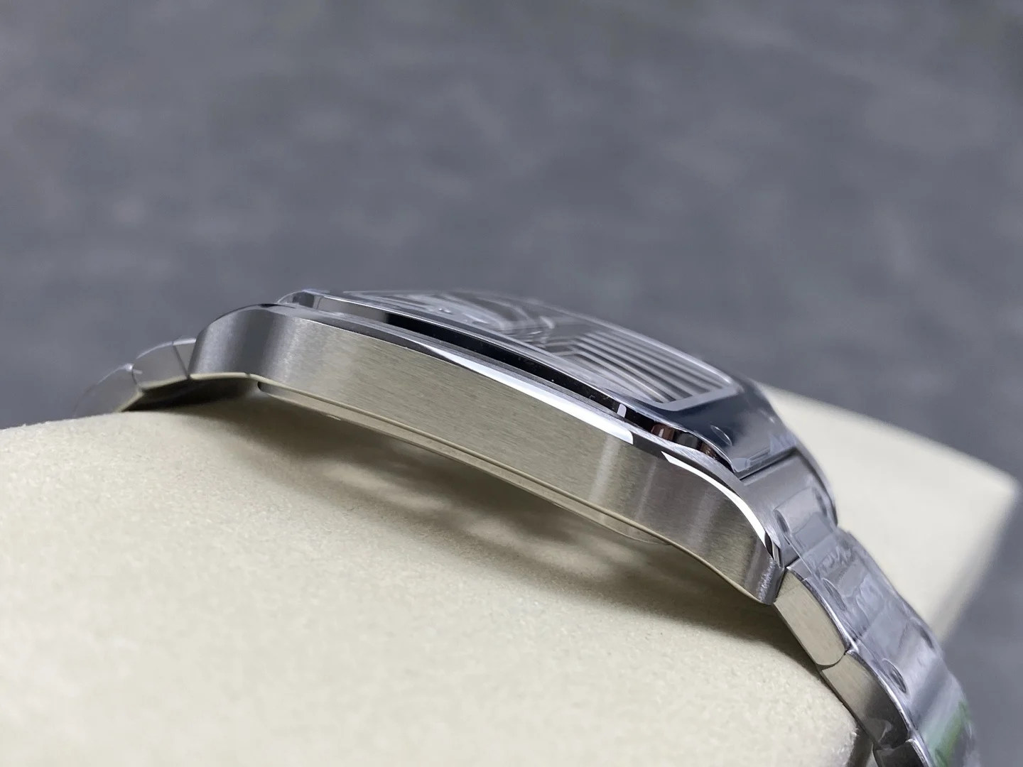 Cartier Santos Steel — photographed off the sweep