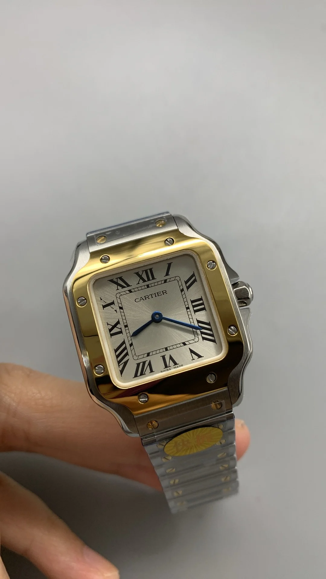 Cartier Santos Two-Tone 27mm — photographed off the sweep