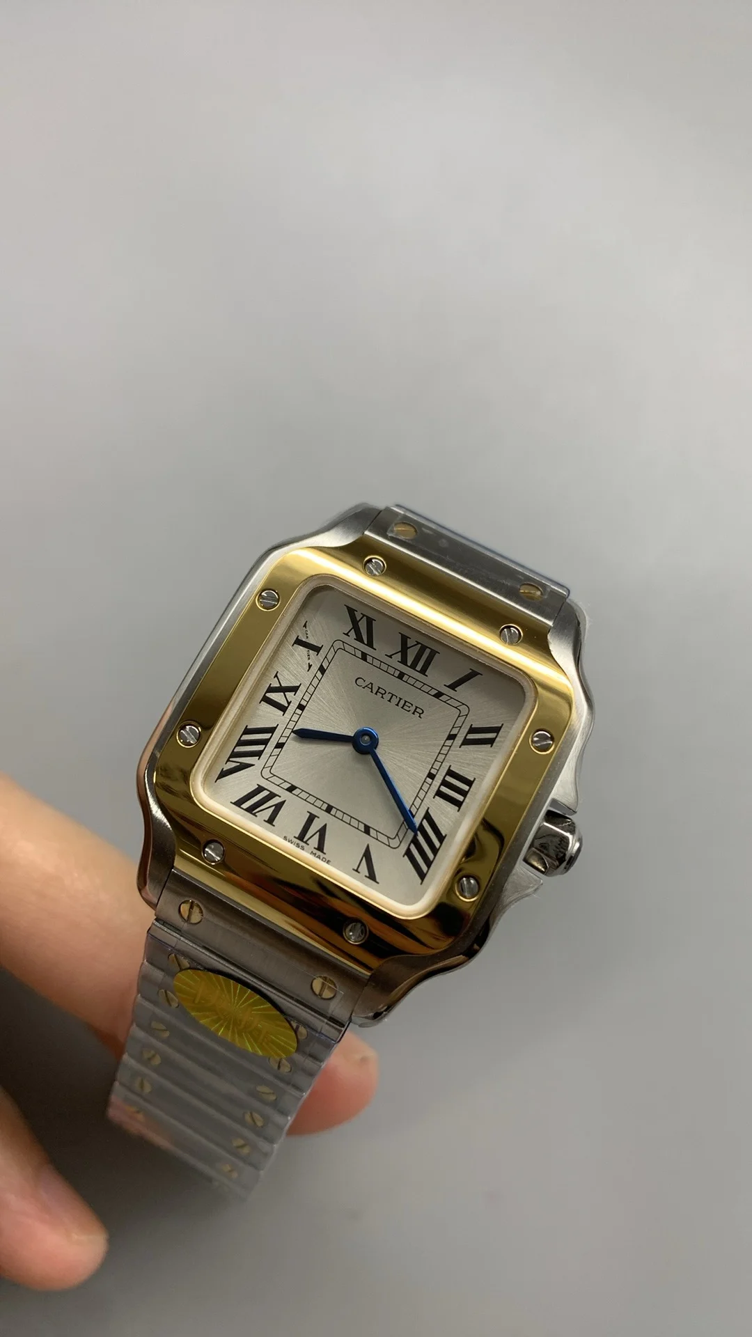 Cartier Santos Two-Tone 27mm — photographed off the sweep
