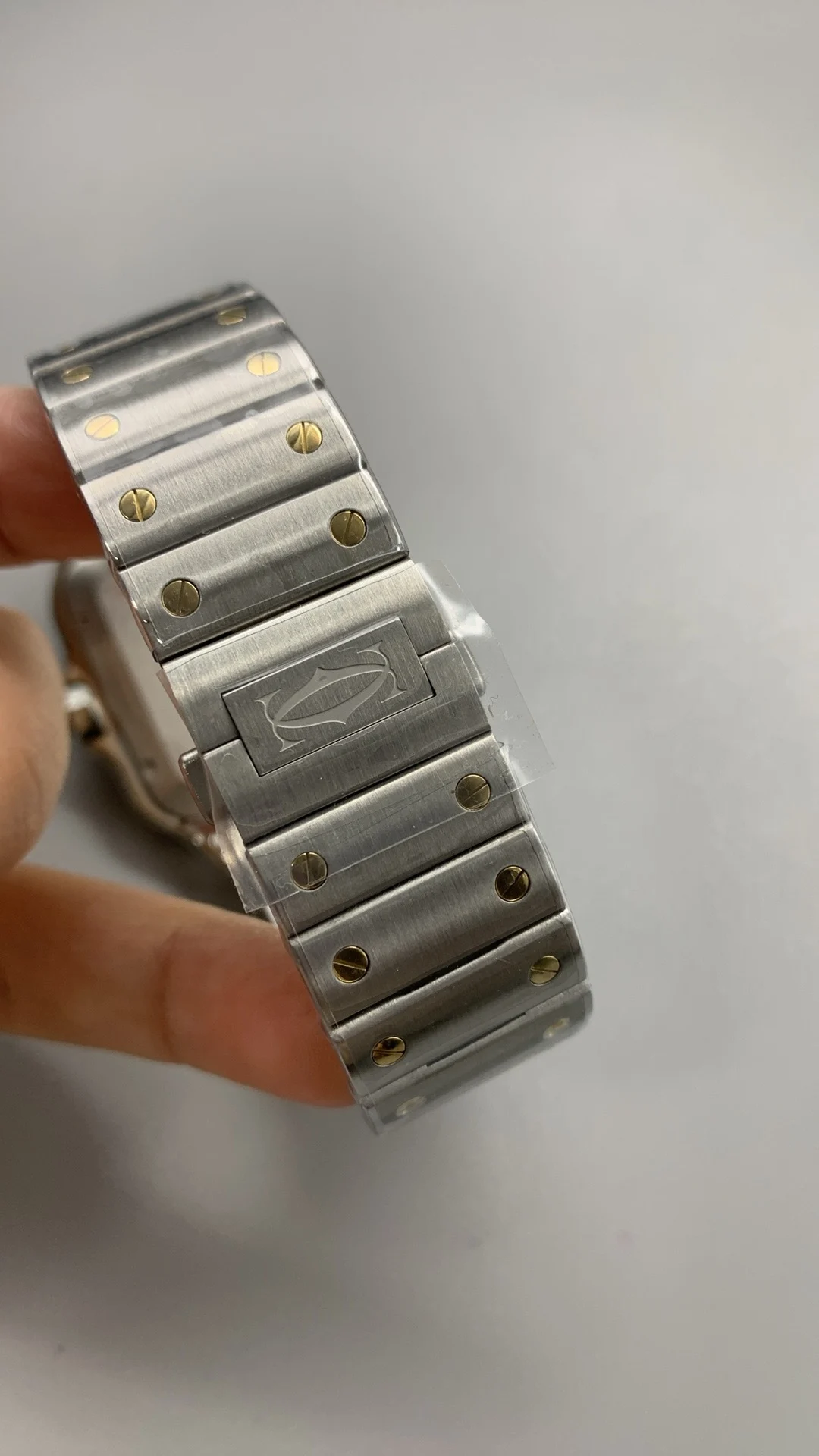 Cartier Santos Two-Tone Black Dial — photographed off the sweep