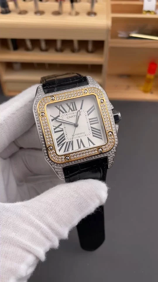 Cartier Santos Two-Tone White Dial Diamond-Set 51 × 41mm